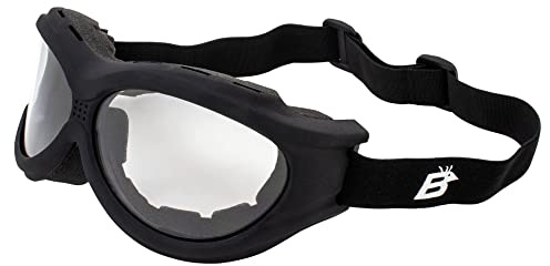 Birdz Eyewear Buzzard Padded Motorcycle Riding Goggle Fits Over Glasses Black Frame with Clear Lens (Black Frame/Clear Lens)