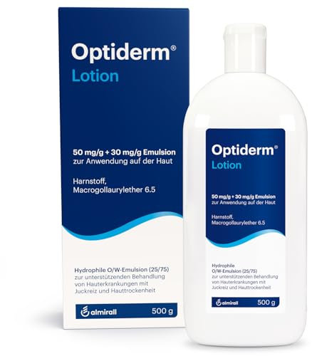 Optiderm Lotion, medizinische Hilfe bei Juckreiz und trockener Haut, zur Feuchtigkeitsregulierung der Haut, unterstützend bei Hauterkrankungen mit trockener, juckender Haut, kortisonfrei, 500 g