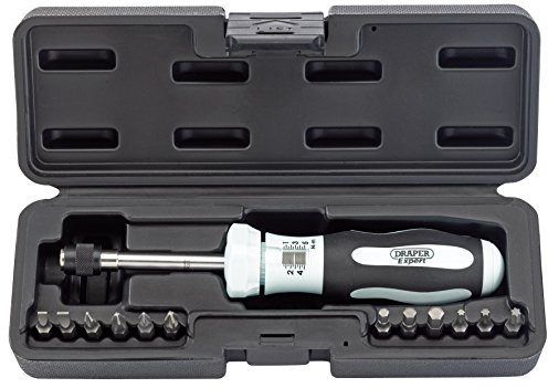 Draper Tools Expert Drehmomentschraubendreher & 25-teiliges Bitset, 1–5 Nm | Einstellbarer Präzisions-Drehmomentschraubendreher mit Softgrip-Griff