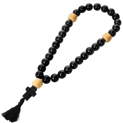 NKlaus – Rosenkranz aus echtem Gagat, 30 Perlen, Handgefertigt & Hochwertig, Christliche Gebetsschnur mit Kreuz & Quaste für Meditation & Spiritualität 36118
