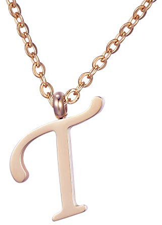 Morella Damen Halskette mit Buchstaben Anhänger Edelstahl Rosegold in Schmuckbeutel