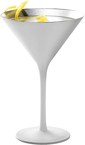 Stölzle Lausitz Olympia 8 Oz Martini Glasses (Set of 2) - Sleek Design with Shimmery Finish, Lead-Free Crystal, Dishwasher Safe, Gatsby-Themed Elegance for Cocktail Lovers (White/Silver)