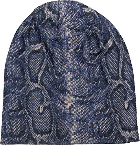 styleBREAKER Damen Beanie Mütze mit Schlange Python Muster und glitzernder Oberfläche, Slouch Longbeanie 04024174, Farbe:Blau