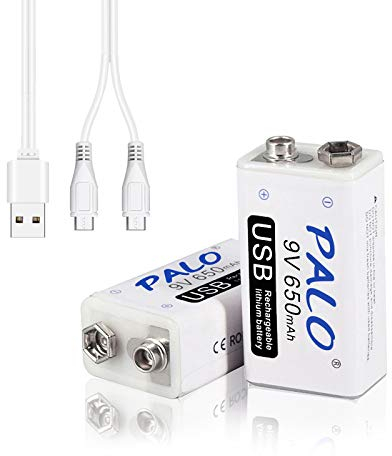 CITYORK 9V USB Batterie Ricaricabili, 650mAh Batterie Ricaricabili agli ioni di litio con Cavo USB per Microfono, Allarme Fumo, Giocattolo, Telecomando e altro Dispositivo (Confezione da 2)