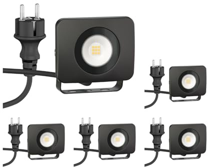 ledscom.de 5x LED Gartenstrahler WEGA für außen, IP44, Stecker, schwarz, 10 W, 935lm, warmweiß