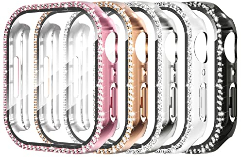 Simpeak 5-Stück Schutzhülle kompatibel mit Apple Watch Series 7 / 8 41mm, Diamant Hülle mit Tempered Glas, Harte Schutz Zubehör für Watch, Glitzer Gehäuse