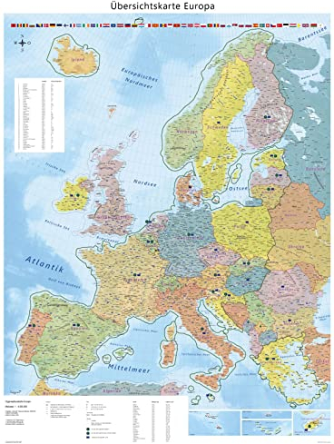 GeoMetro XL Europakarte 2023 Premium Poster von Europa mit Bundesländern und Schengenraum, Brexit, 89,5 x 122,5 cm