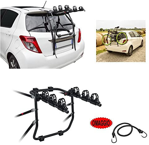 farbrothersonline Compatible avec Toyota Yaris/VITZ (XP130) Porte-vélos Arrière pour Voiture, 3 Vélos, Max. 45 kg, Acier Allié, Sangle, Noir
