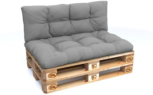 POKAR Palettenkissen Wasserabweisend Palettenauflagen Palettenmöbel Palettensofa 2er Set: Sitzkissen 120x80 + Rückenlehne 120x40, Grau