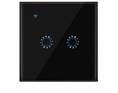 Smart Light Switch, Smart Home WiFi Wireless Panel Touch Wall Light Remote Control Switch Works with Alexa and Google Home, APP Remote Control (Black 2 Gang)
