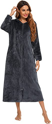 obaSeteck Langer Warmer Morgenmantel Damen Reißverschluss Fleece Plüsch Pyjamas Weicher Hausmantel