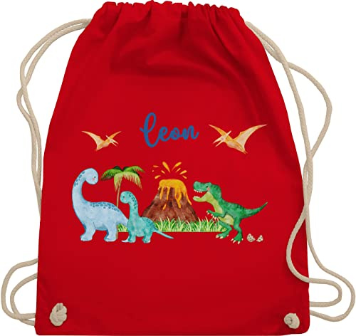 Turnbeutel Rucksack - Geschenk Dinosaurier personalisiert mit Name I Dino I Dinos - Unisize - Rot - sportbeutel junge kita beutel für wechselwäsche tier trex turnsack kindergartentasche jungen