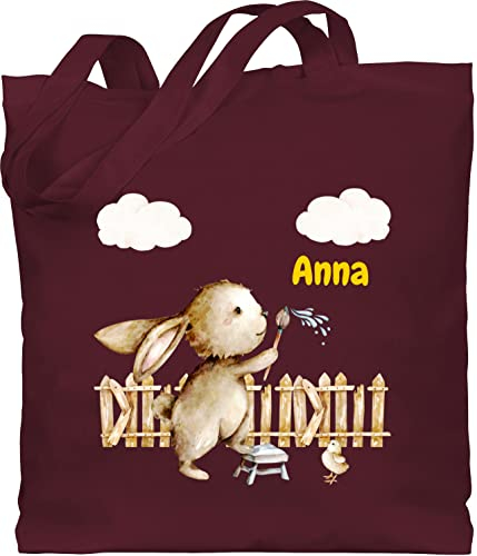 Baumwolltasche - Hasen - Süßer Hase Kinder personalisiert I - Unisize - Bordeauxrot - ostergeschenke stoffbeutel kindergarten hasenmotiv ostern erwachsene stofftasche hasentaschen rabbit easter