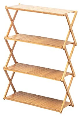 Amagogo Klappbares Bambus-Aufbewahrungsregal für den Außenbereich, Camping-Rack, Display-Regal, klappbarer Schreibtisch-Aufbewahrungs-Organizer für, 4 Lagen 50cm