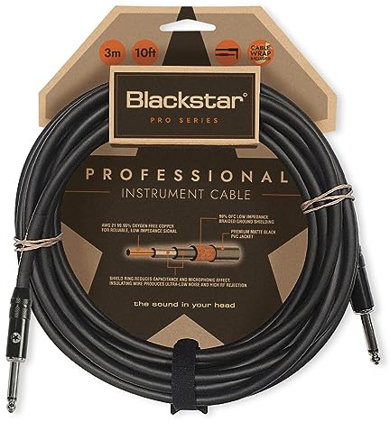 BLACKSTAR Câble d'instrument Pro Series 3 m - Jack droit 6,35 mm vers jack droit 6,35 mm pour basse/guitare électrique/électro-acoustique/clavier/ampli