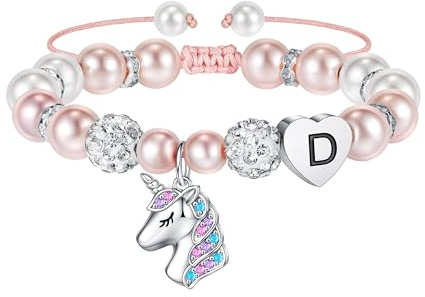 TINGN Einhorn Geschenke für Mädchen - Einhorn Armband Kinder Regenbogen Rosa Perle und Strass Kugeln Herz Buchstaben Kinderarmband Schmuck Geburtstagsgeschenk Geschenke für Mädchen Tochter Enkelin