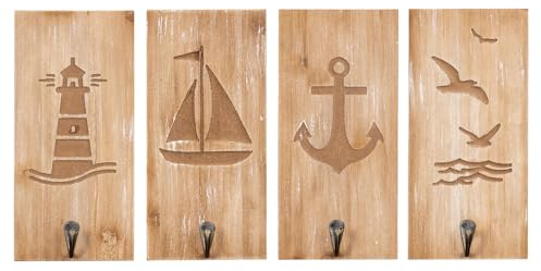 levandeo 3er Set Wandhaken H25cm Segelboot Möwen MDF Holz Braun Kleiderhaken Maritim Deko Garderobenhaken Wandschild Wanddeko