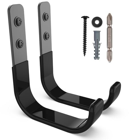 SunVFaFa Robuste Garagenhaken, schwerlast Wandhaken, J Garage Haken zum Aufhängen, Stahl-Wandhalterung Werkstatt Organizer für Aufbewahrung, Leiter, Werkzeuge, Gartengeräte (2 Stück,10cm, 22kg)