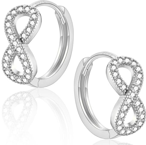 CERSLIMO Ohrringe Unendlichkeitszeichen Silber Gold, Infinity Creolen Silber 925 Vergoldet 12mm AAA Zirkonia Unendlich Silberohrringe Schmuck Unendlichkeit Geschenke