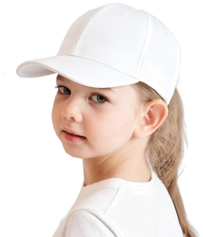 AIDIER Baseballkeps flicka med hästsvans hål för pojkar flickor från 3–8 år, justerbar barnkeps, sommar, snapback-keps, utomhus-solhatt för pojkar, flickor, golfkeps, vit