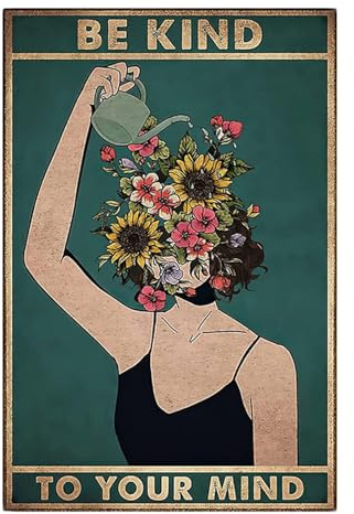 Nayyana Be Kind to Your Mind Vintage-Bildposter, Hippie-Boho-Wandkunst, Vintage Poster, Ermutigungsgeschenke für Frauen, Heimbüro, Schlafzimmer, Wohnzimmer, Cafés, Wanddekoration