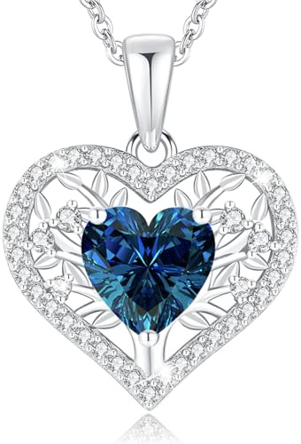 LAVUMO Halskette Damen Lebensbaum Herz Kette Geburtsstein Schmuck Damen | Halsketten Geburtstagsgeschenk Valentinstag Muttertags Weihnachten Geburtstag für Frauen Freundin Sie mama