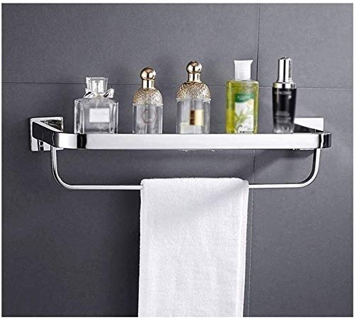 MFQLL Glas-Badezimmerregal mit Handtuchhalterstange Badezimmerregale Wandmontiertes Badezimmer-Glasregal aus Edelstahl (Größe: 60 cm)