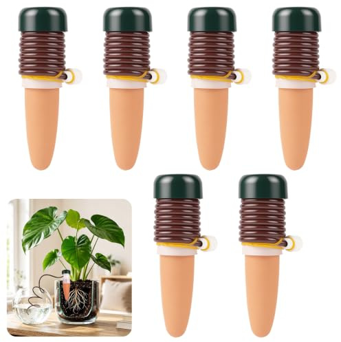 AUAUY Conos Riego Automático 6Pzs, Dispensador Agua Plantas, Rojo | Riego por Goteo con Liberación Lenta, Ideal para Uso Diario o Vacaciones, Para Plantas de Interior y Exterior