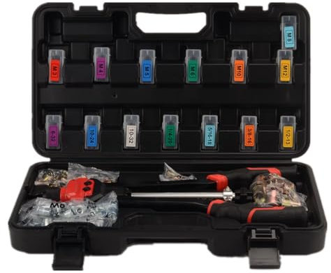 FLZOSPER Kit de herramientas de tuerca de remache de mano de 155 piezas, kit de herramientas profesionales con 14 tamaños métricos