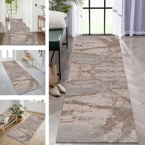 Rwoxing Läufer Teppiche Für Lange Flur Teppich braun 90X350CM Küchenteppich Waschbar rutschfest Schlafzimmer Fußmatten Wohnzimmer Esszimmer Flurläufer Meterware Teppich Für Innenräume