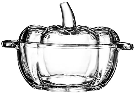 binsakao Herbst-Kürbis-Glasschale mit Deckel, 473 ml, mikrowellen- und spülmaschinenfest, Kürbis-Suppenschüssel mit Griff, Aufbewahrungsglas für Zuhause, Party, Dekoration