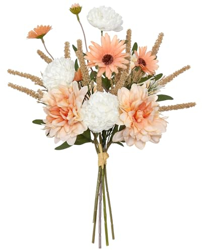 DEMIUKO Kunstblumen Chrysanthemen Blumen Champagner Blumenstrauß Künstliche Blumen Wie Echt Hortensien Blumen Brautstrauß Dahlien Seidenblumen für Blumenarrangements Hochzeit Zimmer Zuhause Deko
