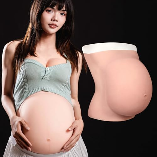 MOTLEYBEAN Faux ventre de femme enceinte en silicone, ventre de femme enceinte en silicone pour tournage, jeu de rôle, photographie, travesti (Beige, 9 mois)