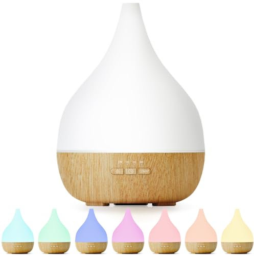 SNOWSEN Aroma Diffuser, 350ml Aromatherapie Diffusor für ätherische Öle, Ultraschall-Luftbefeuchter mit einstellbarem Nebel-Modus, 8-Farben-LED-Licht, für Haus Büro Yoga (Holzmaserung)