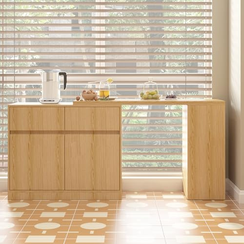 Ausziehbarer Schreibtisch Sideboard mit 2 Türen und 2 Schubladen, Aufbewahrungsschrank, multifunktionaler Organizer, Bürotisch, Schreibtisch, Schbreibtisch mit ausziehbarer Tischplatte,,120*40*78 cm