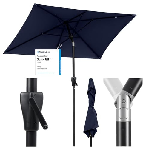 Sekey Aluminum Rechteckiger Sonnenschirm 210x140 cm mit Kurbel und Knicker