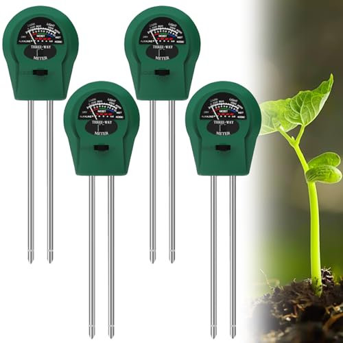 Behogan 4 Stück Bodentester Feuchtigkeit, 3 in 1 Bodentester, Boden Feuchtigkeitsmesser für Pflanzen, Bodenmessgerät mit PH/Temperatur/Licht, Geeignet für Garten-, Innen- und Außenanwendungen