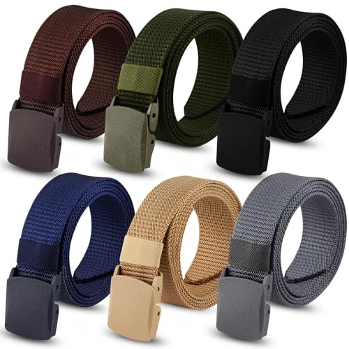 DASHUAIGE 6 Stück Arbeitsgürtel Herren, Unisex Nylon Gürtel Verstellbarer Canvas Gürtel, Keine Metallschnalle für Herren, Schneller Pass durch die Flughafensicherheit