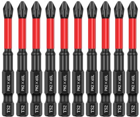 Magnetic PH2 Screwdriver Bits,TS2 Anti-Slip Long Drill Bits Impact Driver Bits,1/4 Inch Hex Shank Bit Batch Head. (65mm 10 PCS)