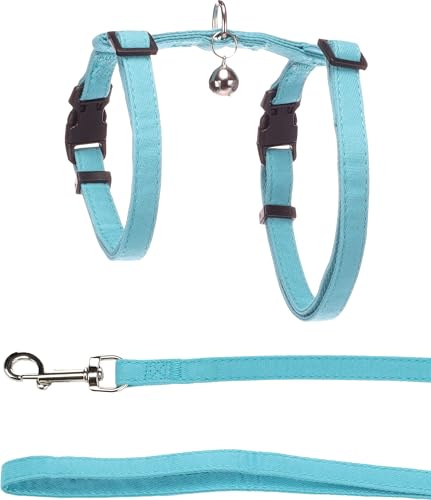 Imbracatura con Guinzaglio Flamingo Lomi – Azzurro | Per Gatti di Taglia Normale | A: 22-36 cm, B: 27-46 cm, C: 110 cm x 10 mm x 2 mm – Regolabile, Comoda, con Design Elegante