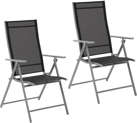 LOLAhome 2 sillas Camping jardín y terraza Plegables y reclinables de 7 Posiciones de Acero Gris con Epoxi anticorrosión y textileno Reforzado Negro