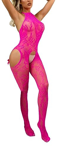 Combinaison Résille - Collant en Dentelle pour Femme Sexy Lingerie Body Fendu Porte Jartelle Femme Grandir en Taille Femmes Bas de Lingerie Bodystocking Fishnet Bodys Sexy Nuisettes
