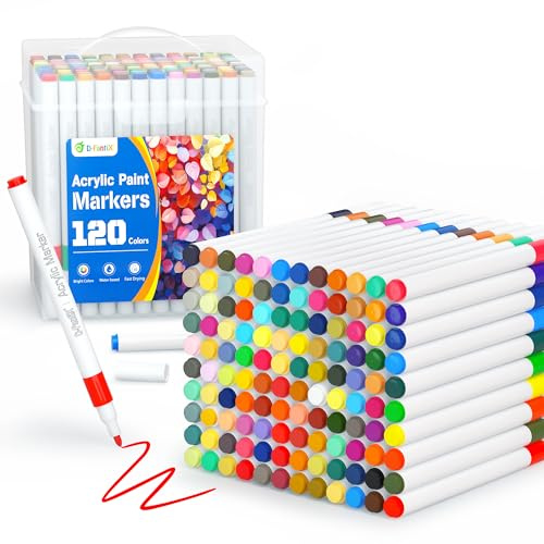 D-FantiX 120 Farben Acrylstifte Set für Kinder und Erwachsene, Acrylmarker mit feiner Spitze für Rock Painting, Stein, Eier, Holz, Resin, Canvas, Keramik, Glas, Stoff, Bastelarbeiten & Kunstbedarf
