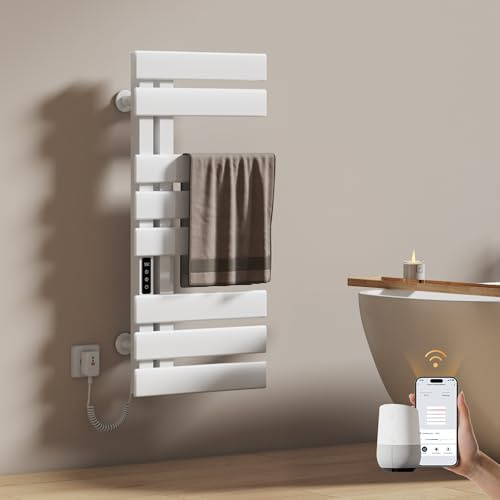 EMKE Scaldasalviette elettrico 400 x 850 mm, scaldasalviette elettrico a risparmio energetico, scaldasalviette elettrico per Alexa e Google Home e app, bianco 230 W