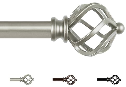 KAMANINA Antique Silver Curtain Poles 80 to 148 cm, 19 mm Diameter Curtain Poles for Eyelet Curtains, Adjustable Decorative Window Curtain Rods with Twisted Cage Finials
