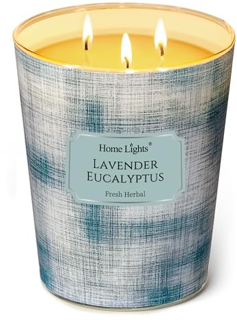 Home Lights Duftkerzen im glas groß 960g Soja Kerzen 3-Wick, Rauchfrei, 130h vollverbrannte Duftkerze Lavendel Eukalyptus
