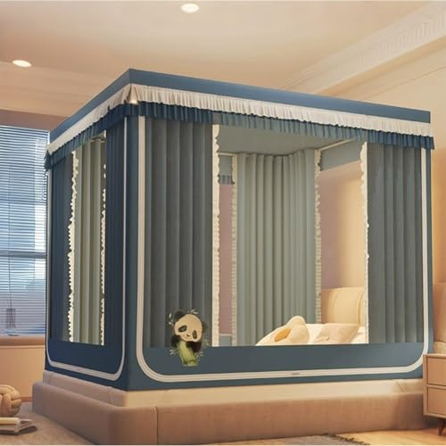 Bettzelt für 120x200-200x220 cm – 99% Lichtschutz-Panda Design – Tragbares Schlafzelt mit 4 Türen & atmungsaktivem Netz – Kein Aufbau nötig – Dunkelzelt für besseren Schlaf(Dark gray,120x200cm/Twin XL