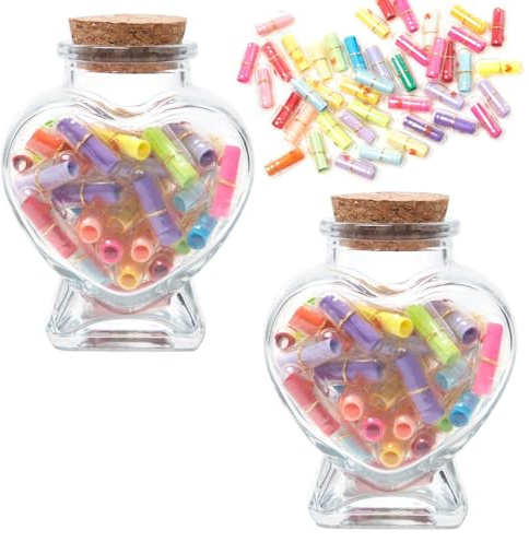 Sixfolo 100 PCS Capsules Lettres Message avec 2 Flacon en Verre | Capsule à Message dans une Bouteille,Mignon Gélule Message à Remplir pour DIY Cadeau Saint Valentin Noël Mariage