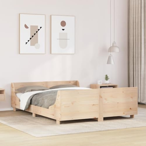 Qnhdfrt Massivholzbett aus Kiefer 140x190 cm mit Kopfteil und Fußteil für Gästezimmer Jugendzimmer und Schlafzimmer