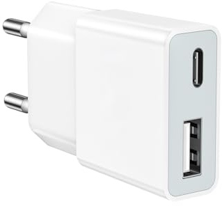 Bestwist 5W USB-Ladegerät ultradünner universeller Ladeadapter (5V 1A) – 2 Ports: USB-C + A – Kompatibel mit iPhone, eBook-Readern,elektrischen Zahnbürsten Xperia, Playern & Smartphones– Schneeweiß
